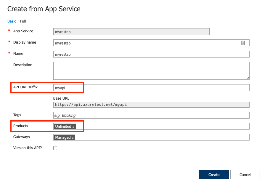 Tworzenie interfejsu API z poziomu usługi App Service