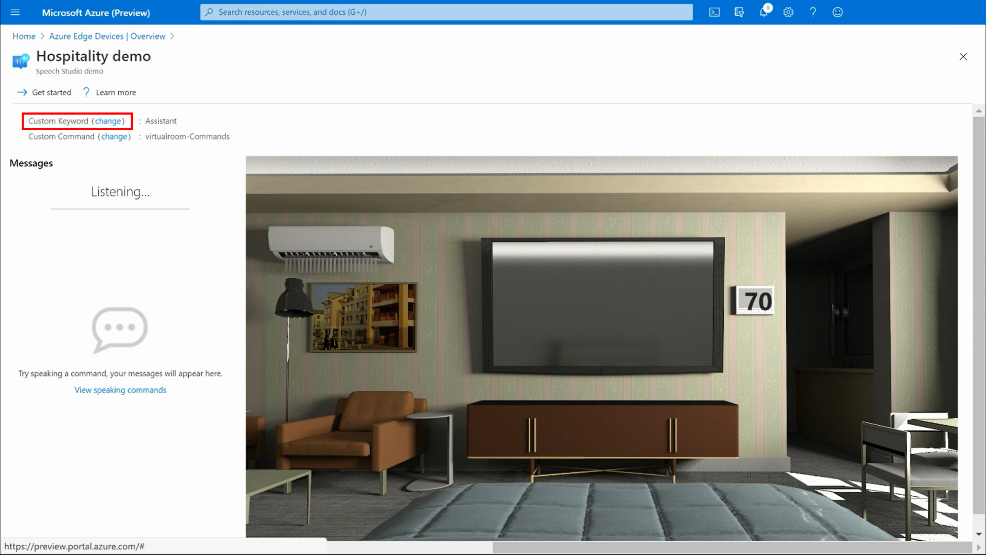 Screenshot of hospitality demo window.