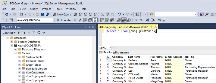 Zrzut ekranu przedstawiający SQL Server Management Studio Eksplorator obiektów weryfikacji migracji w programie SSMA.