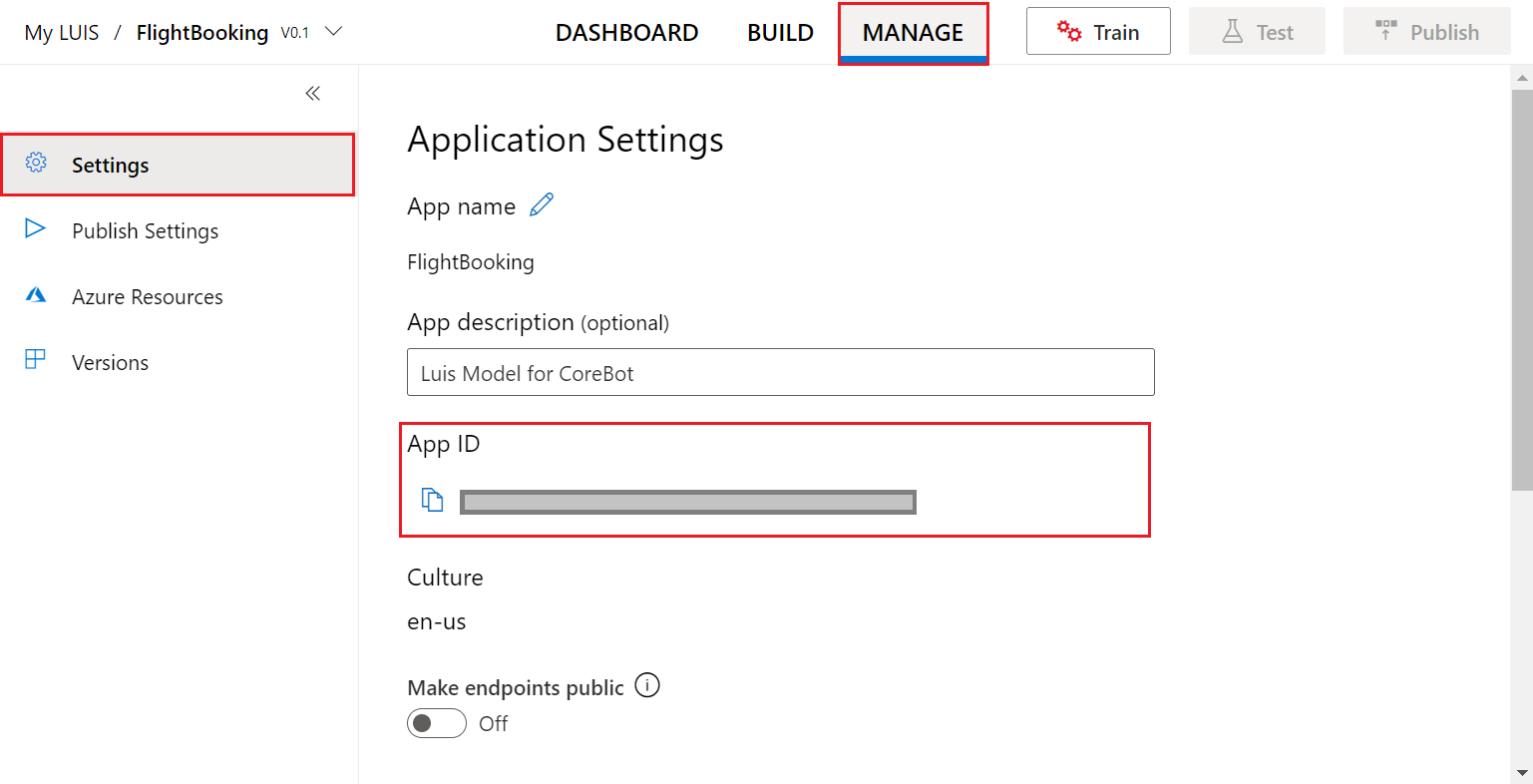 Manage LUIS application information