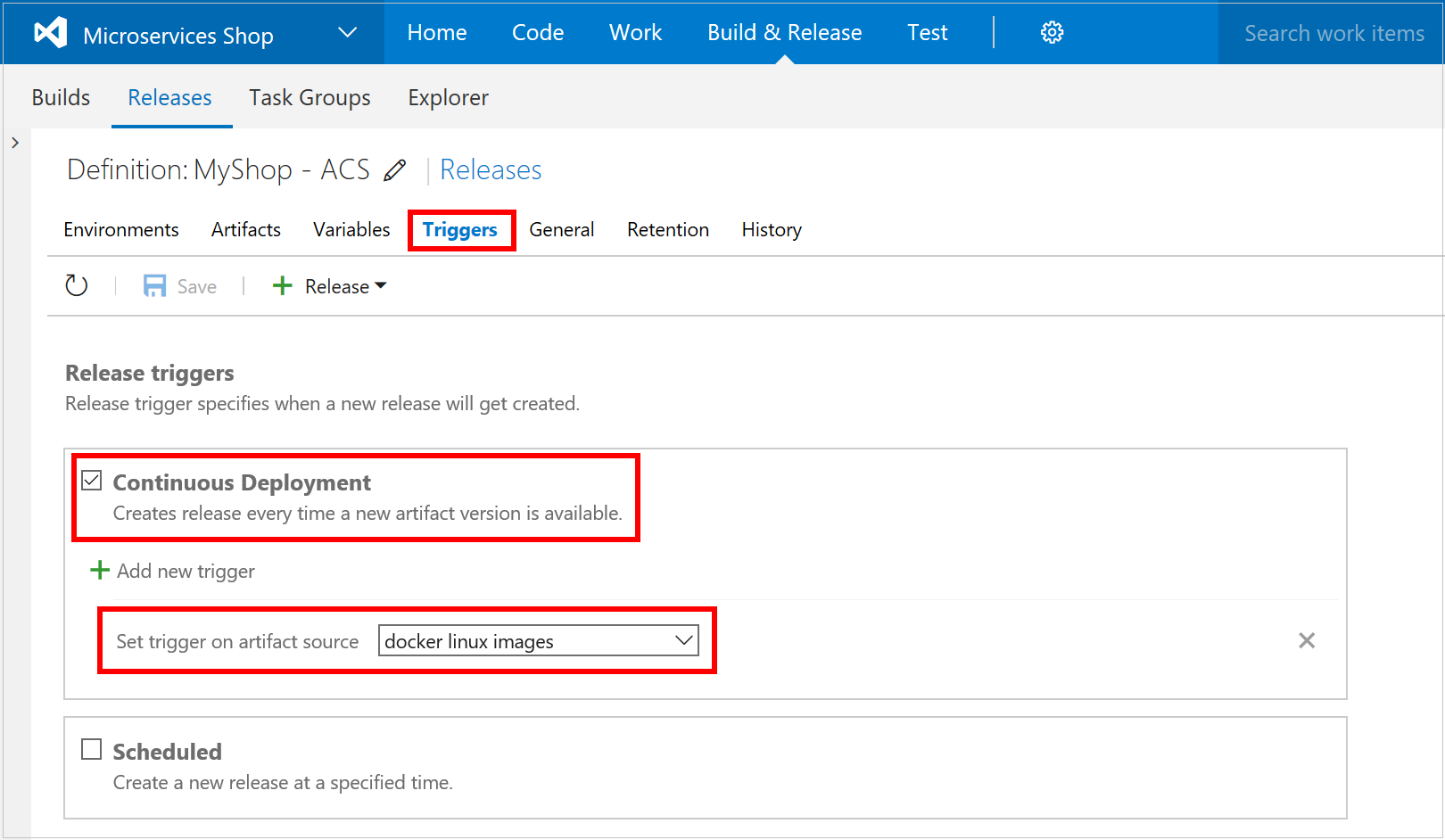 Azure DevOps Services — wyzwalacze wydania