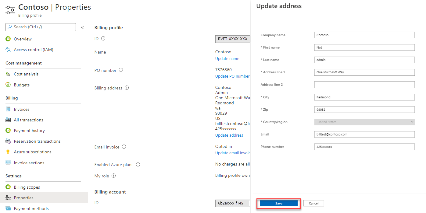 Zrzut ekranu przedstawiający aktualizowanie adresu.