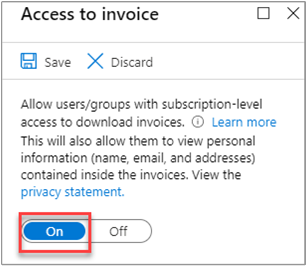 Screenshot that shows selecting on for access to invoice