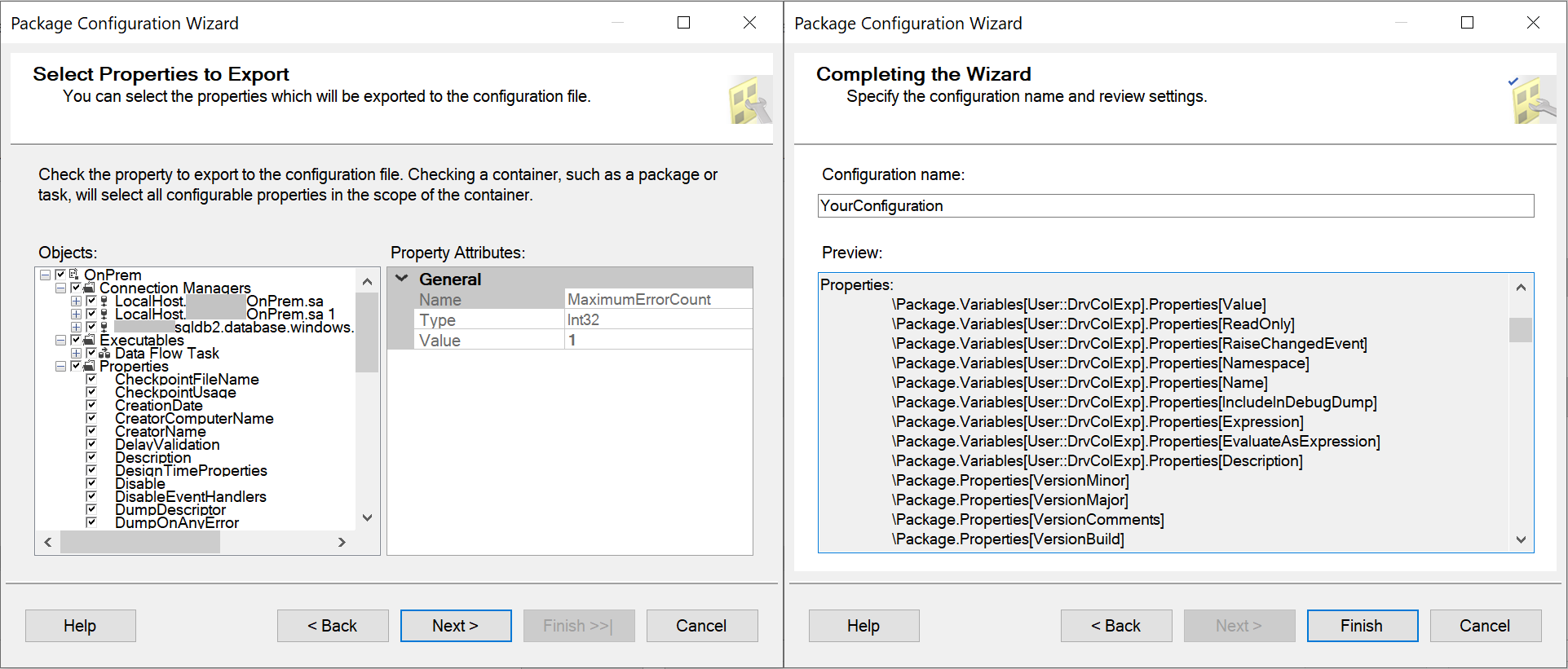 Get package properties from SSDT - Configuration wizard