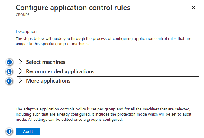 Screenshot that shows you the order you need to follow to configure application control rules in the portal.