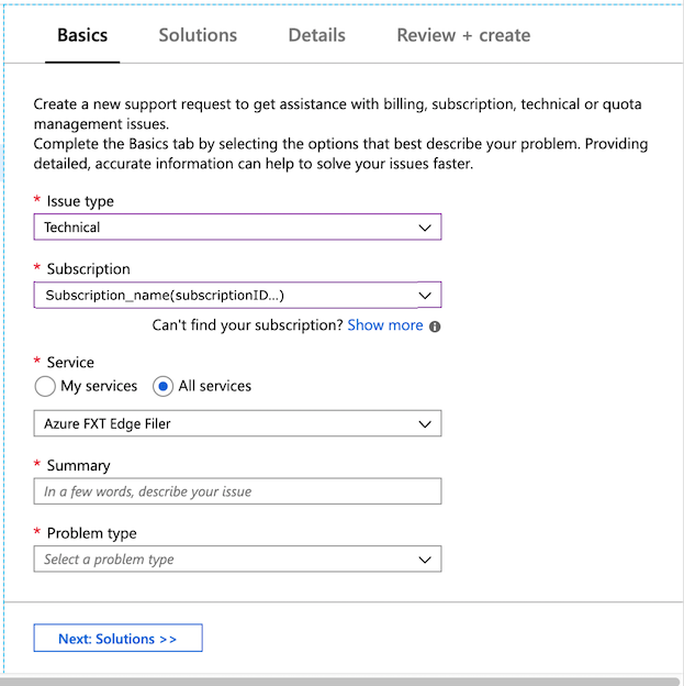 Zrzut ekranu przedstawiający pusty formularz wniosku o pomoc techniczną
