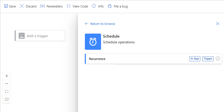 Zrzut ekranu przedstawiający Azure Portal, projektant standardowej aplikacji logiki z pustym stanowym przepływem pracy i kolekcją operacji 