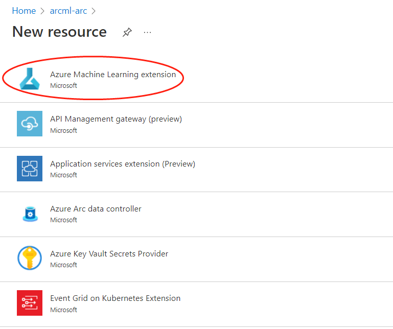 Zrzut ekranu przedstawiający wybieranie rozszerzenia usługi Azure Machine Edukacja w witrynie Azure Portal.
