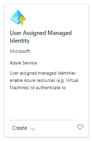 Zrzut ekranu przedstawiający kafelek tożsamości zarządzanej przypisanej przez użytkownika w witrynie Azure Marketplace.