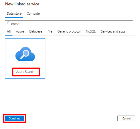 Screenshot showing how to choose New Linked Search in Azure Data Factory to import from Snowflake.