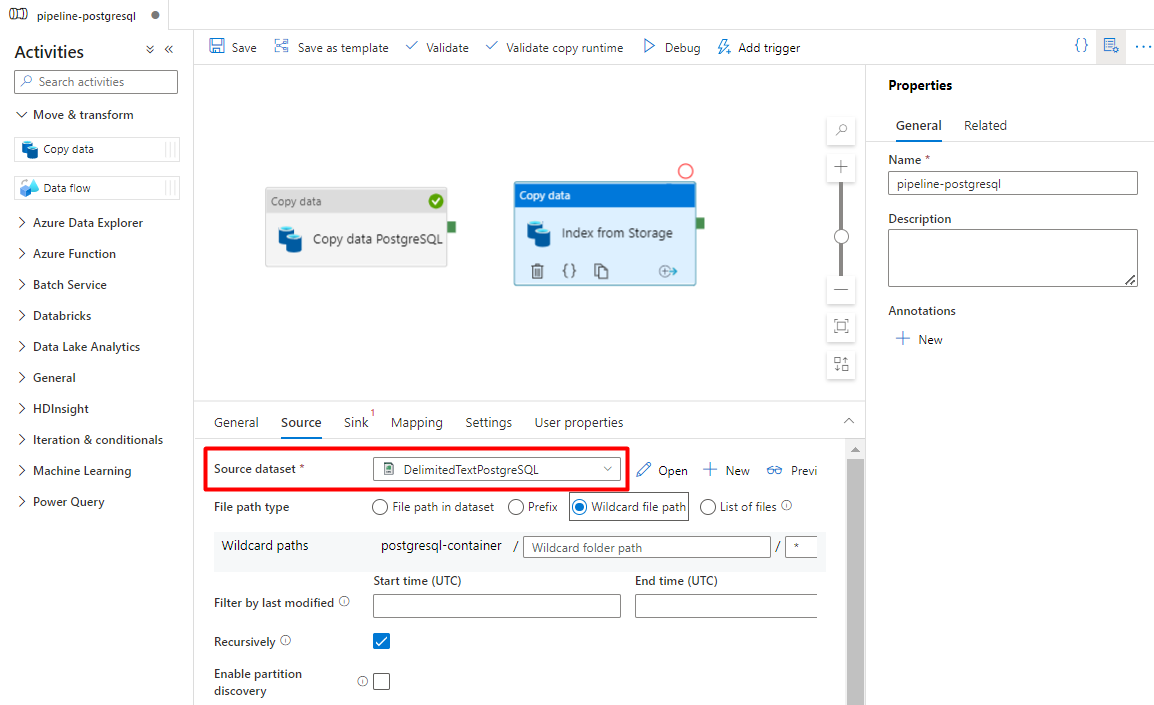 Screenshot showing how to configure Source for indexing from Storage to Azure Cognitive Search index.