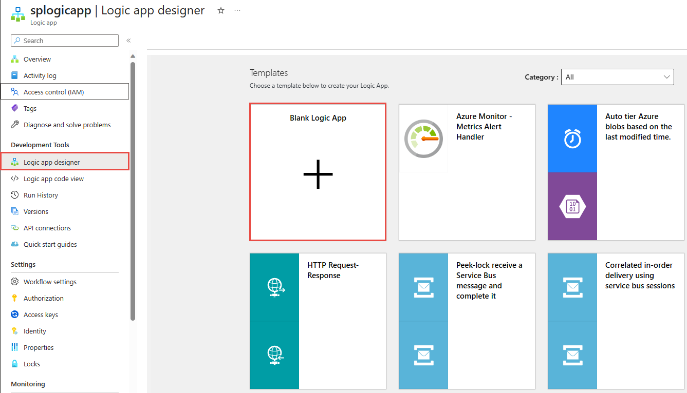 Zrzut ekranu przedstawiający stronę projektanta aplikacji logiki z wybraną opcją Pusta aplikacja logiki.