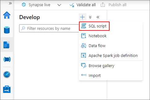 Screenshot of select SQL script to create a new query.