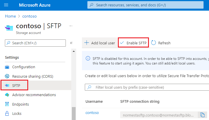 Przycisk Włącz protokół SFTP
