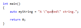 Zrzut ekranu przedstawiający kursor w środku słowa cytowanego w wierszu kodu, który odczytuje: auto MyString = 