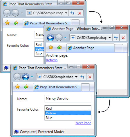Page with controls that remember state