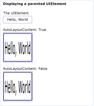 AutoLayoutContent z elementem nadrzędnym interfejsu użytkownika