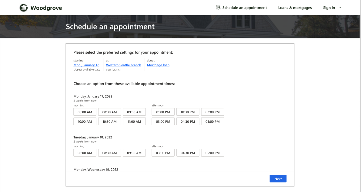 Screenshot of the Intelligent appointments page.