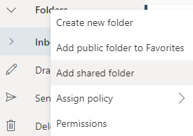 Zrzut ekranu przedstawia wpis Dodaj folder udostępniony po kliknięciu prawym przyciskiem myszy menu Foldery.