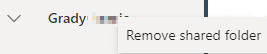 Zrzut ekranu przedstawiający wpis Usuń folder udostępniony po kliknięciu folderu prawym przyciskiem myszy.