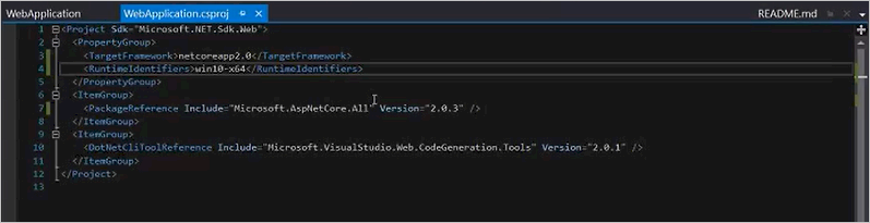 Edytowanie pliku projektu aplikacji internetowej w programie Visual Studio