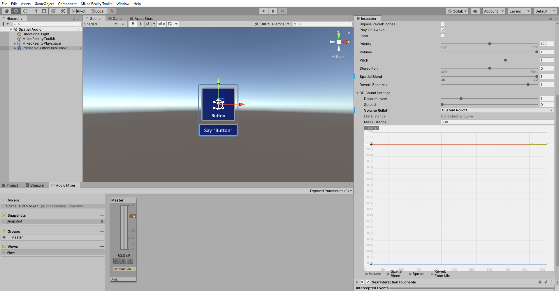 Screenshot of Button 3D sound settings.