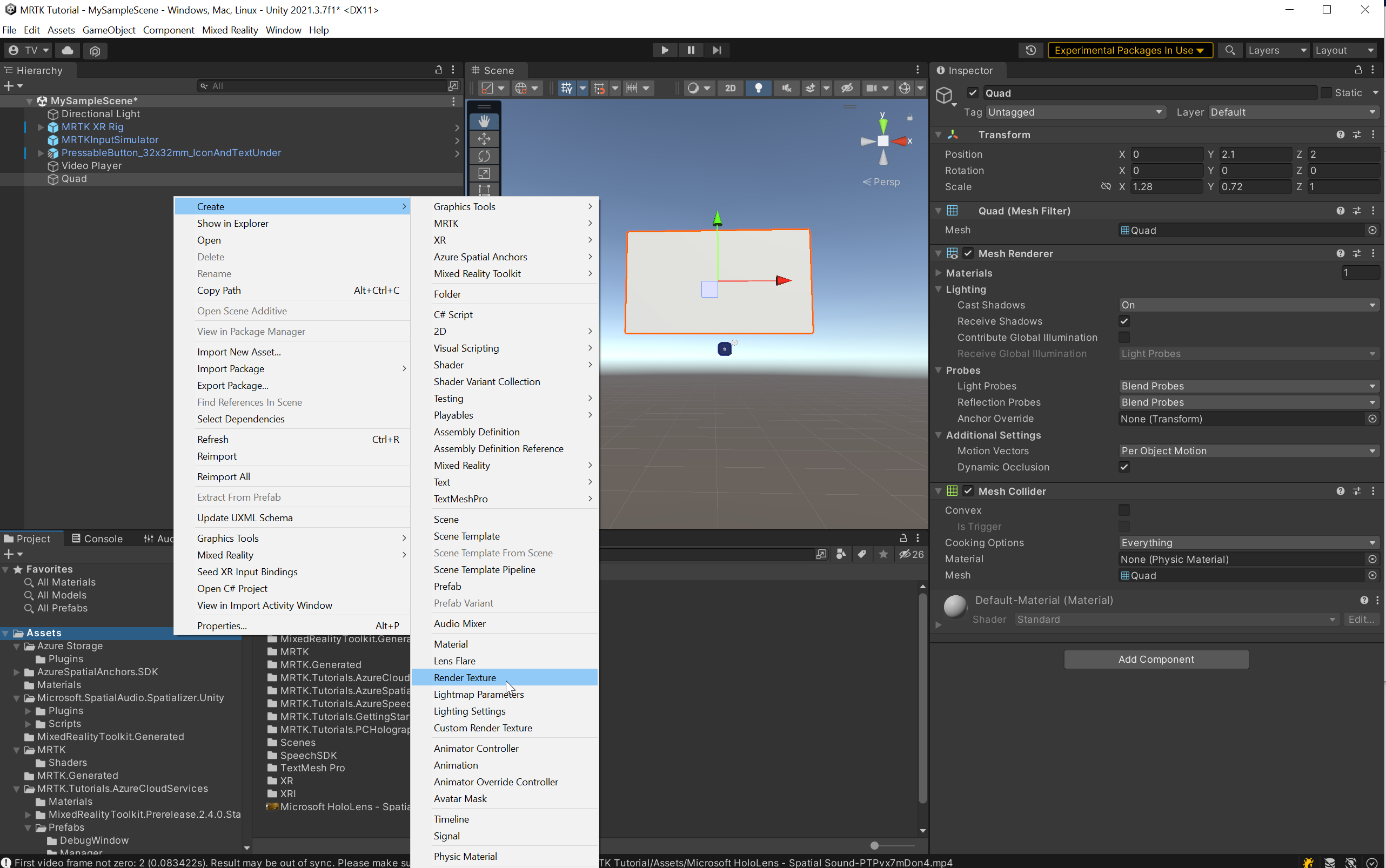 Screenshot of Create Render Texture.