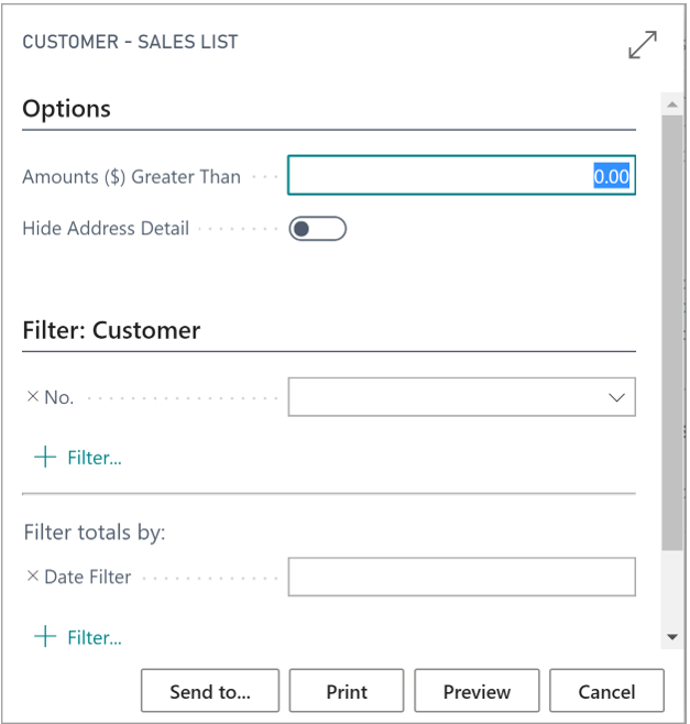 Screenshot example of a request page to filter data.