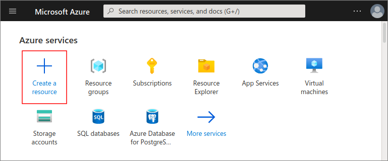 Screenshot showing the Azure portal with a red box around create a resource