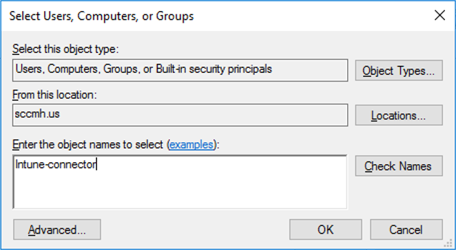 Zrzut ekranu przedstawiający okienko Wybieranie użytkowników, komputerów lub grup.
