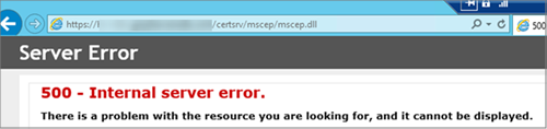 Zrzut ekranu przedstawiający błąd 500 — wewnętrzny serwer.