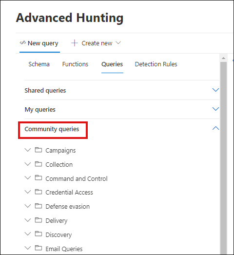 Community zapytań uporządkowanych według folderów w portalu Microsoft 365 Defender