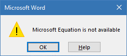 Zrzut ekranu przedstawiający błąd po edytowaniu równania wstawionego przy użyciu równania Redaktor 3.0 w aplikacji pakietu Office.