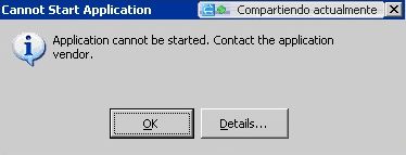 Zrzut ekranu przedstawiający komunikat o błędzie w oknie dialogowym Nie można uruchomić aplikacji.