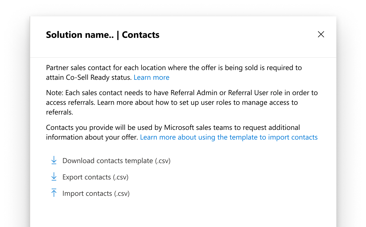  Zrzut ekranu przedstawia sekcję Kontakty formularzy rozwiązań wspólnej sprzedaży > .