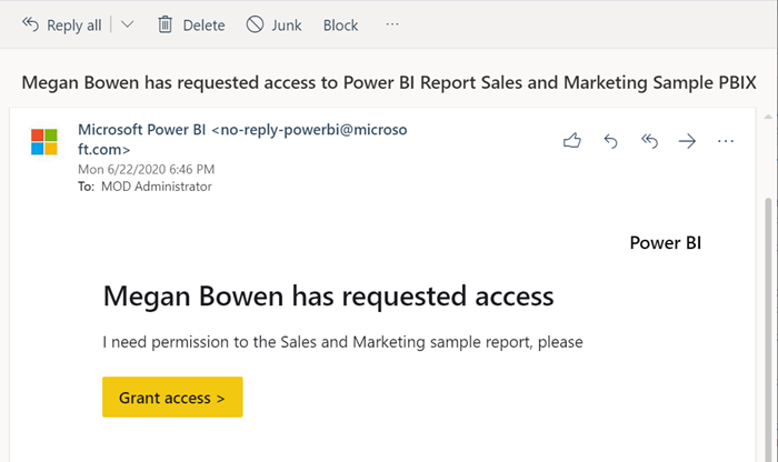 Screenshot of email requesting access to your report.