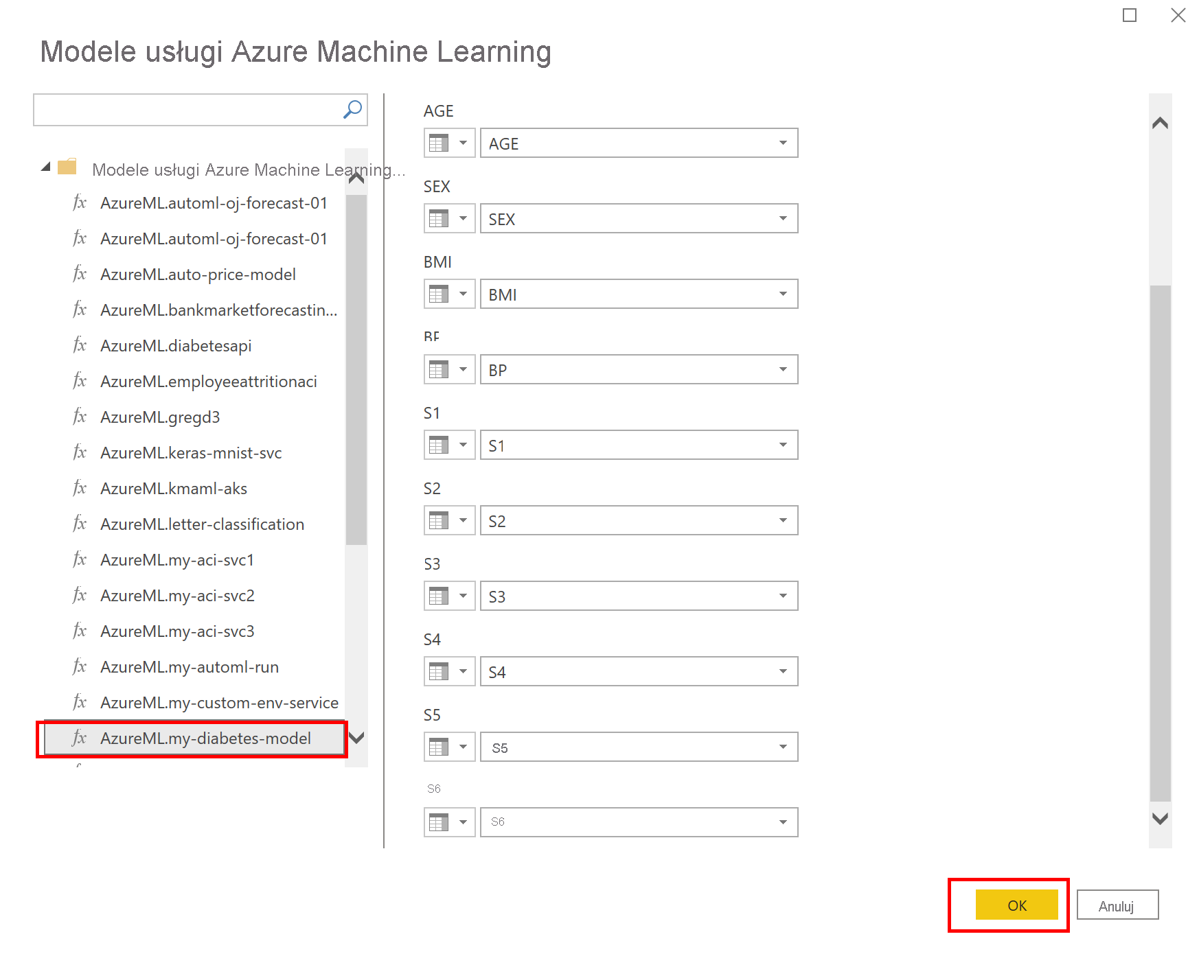 Screenshot showing Azure Machine Learning Models.