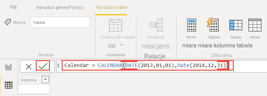 Screenshot of DAX expression Calendar.