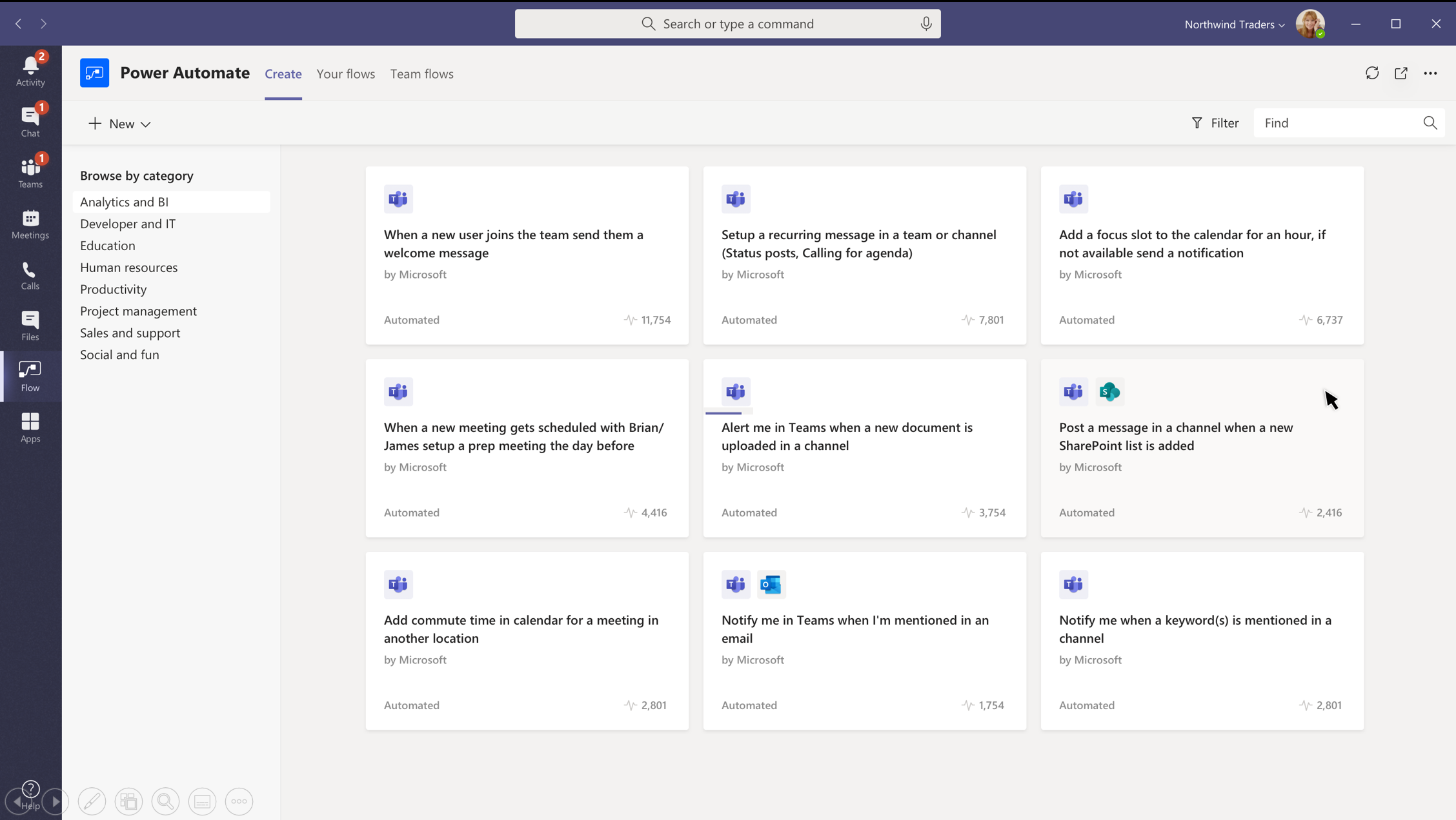 Power Automate templates in Microsoft Teams