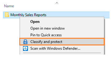 File Explorer right-click Classify and protect using Azure Information Protection