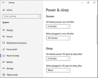 Figure 1. Simplified power & sleep settings.