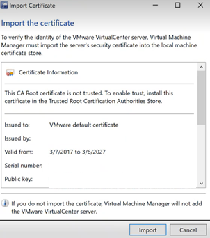 Zrzut ekranu przedstawiający opcję Importuj certyfikaty.