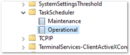 Zrzut ekranu przedstawiający dzienniki operacyjne TaskScheduler.