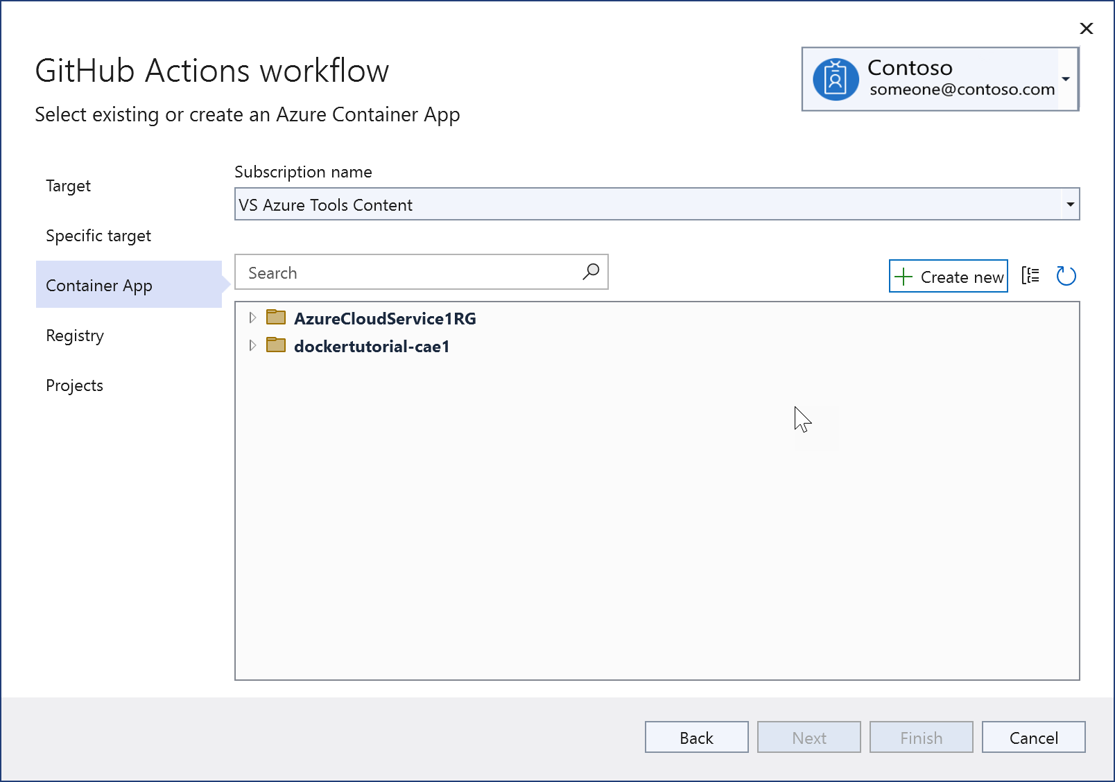 Zrzut ekranu przedstawiający istniejącą usługę Azure Container Apps.