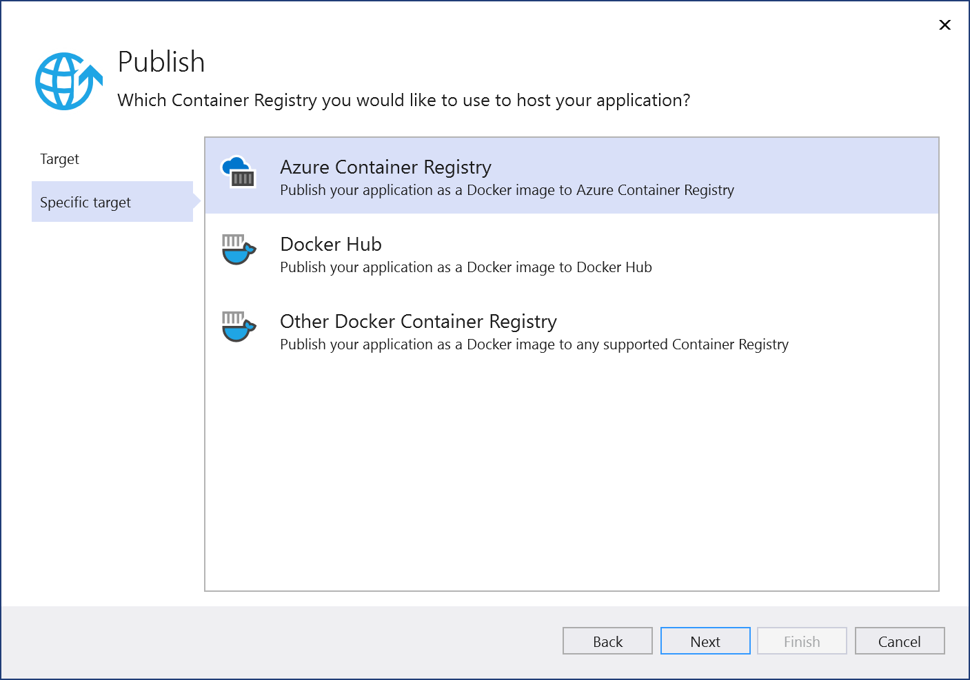 Wybierz pozycję Azure Container Registry.