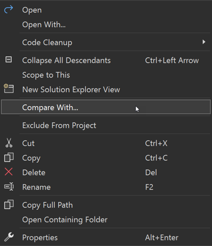 Screenshot of Compare With on the context menu.