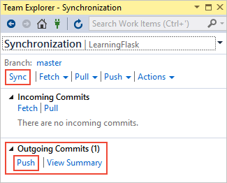 Push commits to remote in Team Explorer
