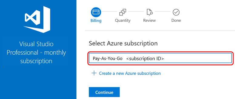 Select Azure subscription for billing