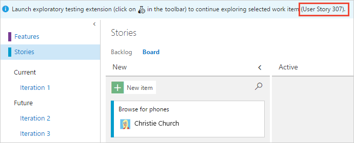Screenshot showing the banner with the work item for your session.