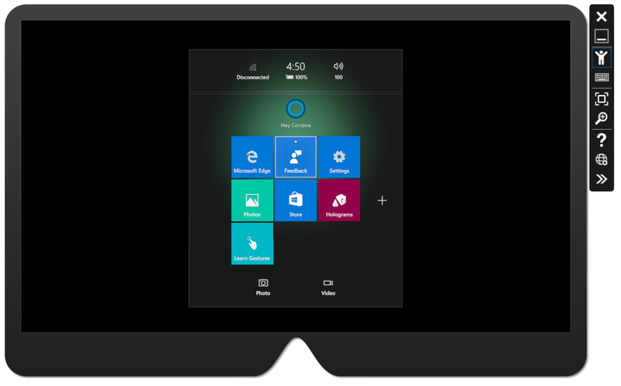 Główne okno emulatora urządzenia HoloLens